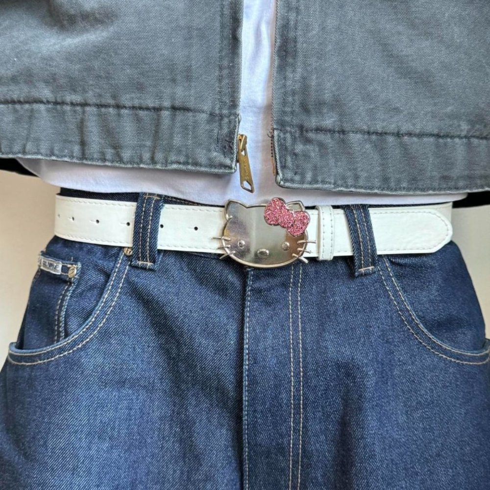 Y2K 2000s Hello Kitty rhinestone crystal white grunge goth emo punk belt